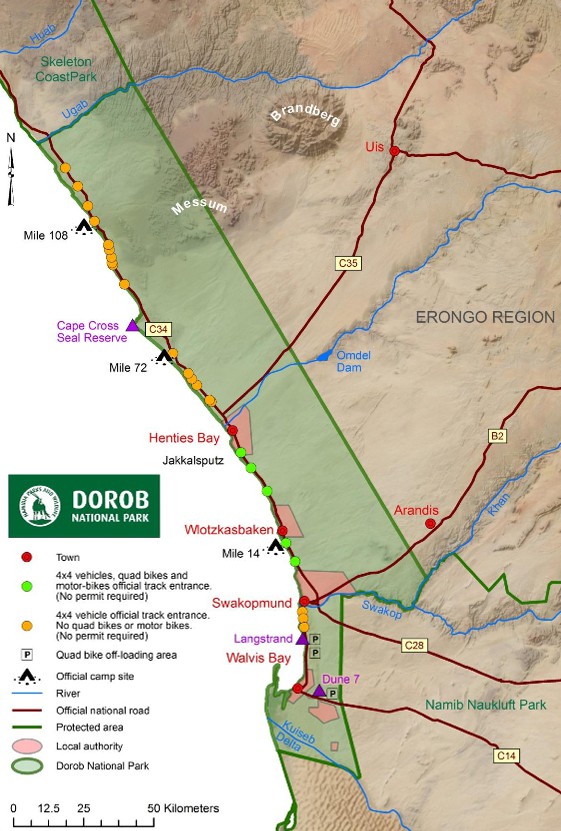 Carte du Parc National de Dorob, Namibie